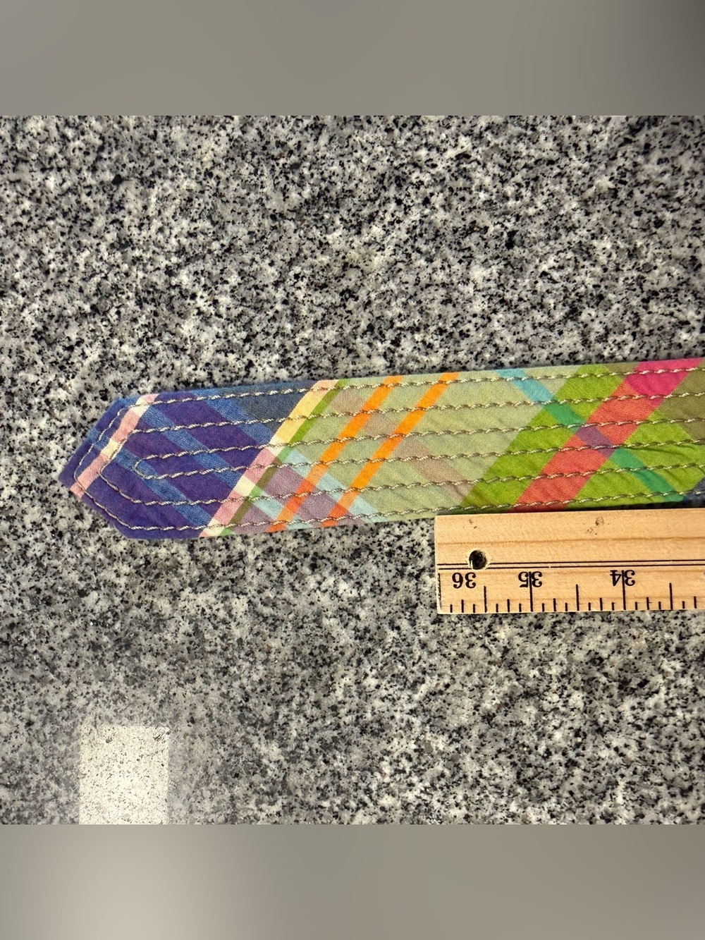 Vintage Quilted Madras Plaid Belt | Bamboo Ring Buckle | Multicolor | S/M/L - Picture 6 of 7